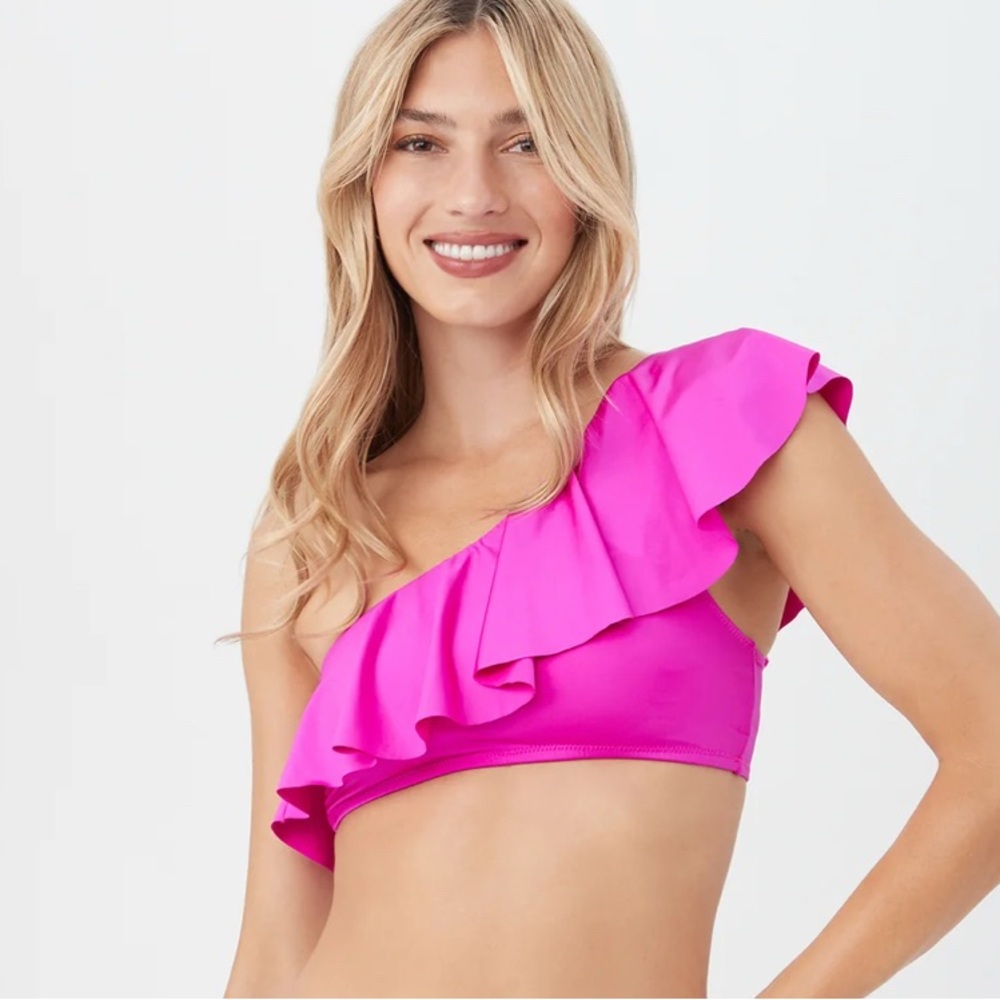 Trina Turk Monaco Hot Pink One Shoulder Bikini Top 12/L New